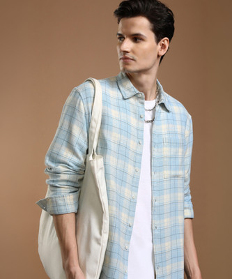 HIGHLANDER Men Checkered Casual Blue Shirt