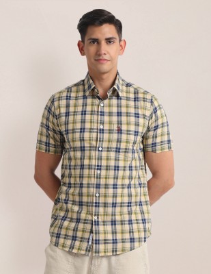 U.S. POLO ASSN. Men Checkered Casual Beige, Dark Green, Dark Blue Shirt