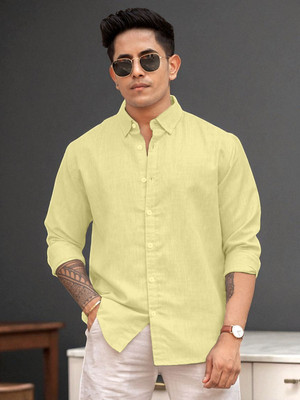 Yanthhi Men Solid Casual Yellow Shirt
