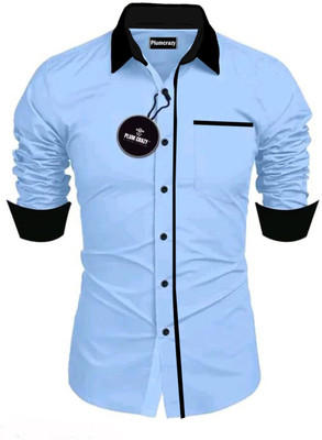 Plum Crazy Men Solid Casual Light Blue Shirt