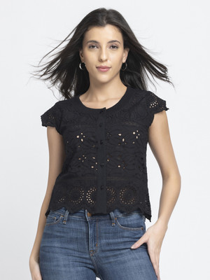 SHAYE SHAYE Women Solid Casual Black Shirt