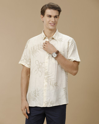 Linen Club Men Printed Casual White Shirt