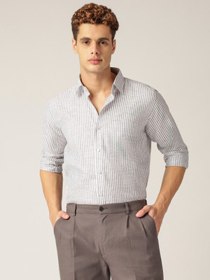 DENNISON Men Striped Formal White Shirt