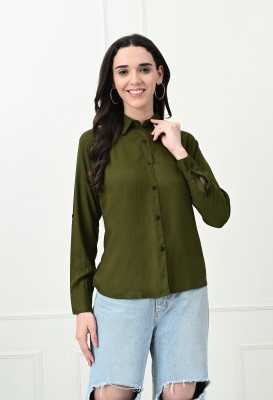 FUNDAY FASHION Women Solid Casual Green Shirt