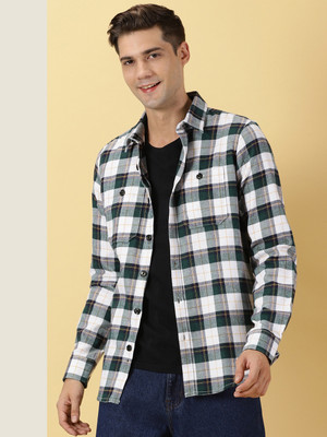 THOMAS SCOTT Men Checkered Casual Green Shirt