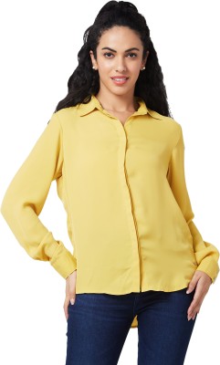 Spykar Women Solid Casual Yellow Shirt