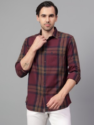 CANTABIL Men Checkered Casual Maroon Shirt