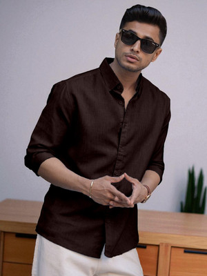 Yanthhi Men Solid Casual Purple Shirt
