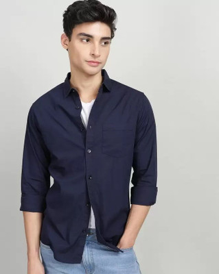 KR24ENTERPRISE Men Self Design Casual Dark Blue Shirt