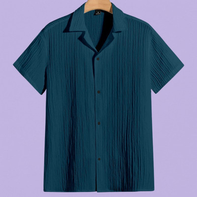 Looksky Men Self Design, Solid Casual Blue Shirt