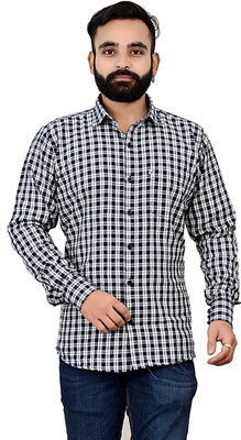 VK WINTER WEAR Men Checkered Casual White, Blue Shirt
