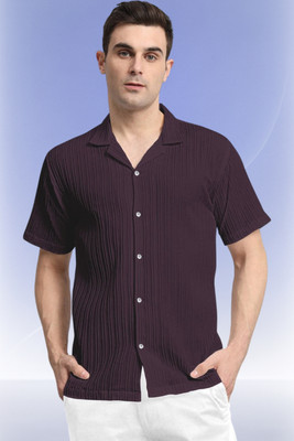 A DEEMOON TREND Men Self Design Casual Purple Shirt