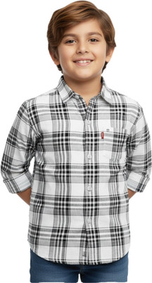 BACARDO Boys Self Design Casual White, Black Shirt
