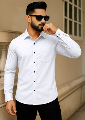 LAXBON Men Solid Casual White Shirt
