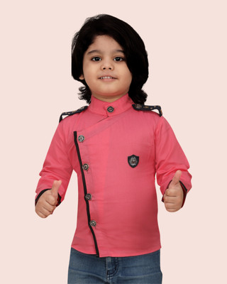 FASHION GRAB Boys Solid Casual Pink Shirt