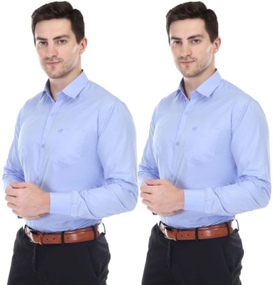 XJARVIS Men Solid Formal Blue Shirt(Pack of 2)
