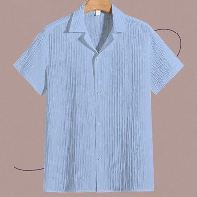 A DEEMOON TREND Men Self Design Casual Light Blue Shirt