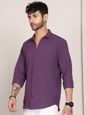 Tanip Men Solid Casual Purple Shirt