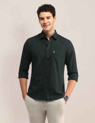 U.S. POLO ASSN. Men Striped Casual Green Shirt