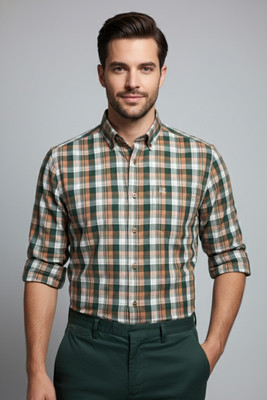 Hawk & Hounds Men Checkered Casual Multicolor, Green, White, Orange Shirt