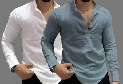 COMBRAIDED Men Solid Casual Yellow Shirt(Pack of 2)