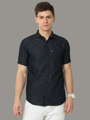 AIDAN PAUL Men Washed Casual Dark Blue Shirt