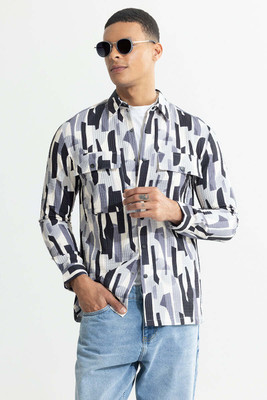 Snitch Men Self Design Casual Black Shirt