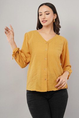 RAAVE Women Solid Casual Yellow Shirt