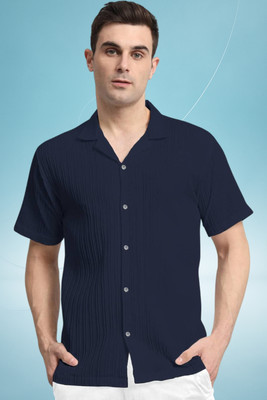 A Dearise Men Self Design Casual Dark Blue Shirt
