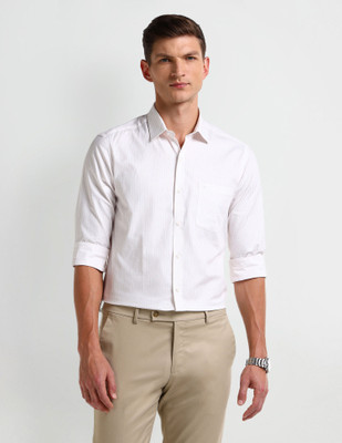 ARROW Men Striped Formal White Shirt