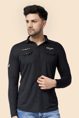 Lawful Casual Men Solid Casual Black Shirt