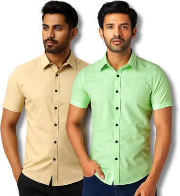RAREMARK Men Solid Formal Beige, Green Shirt(Pack of 2)