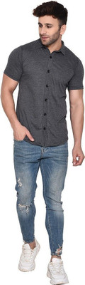 Blisstone Men Solid Casual Grey Shirt