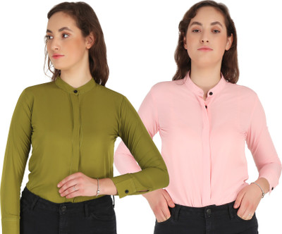 HEAVENS CREATIONS Women Solid Formal Pink, Green Shirt(Pack of 2)
