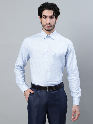 CANTABIL Men Checkered Formal Light Blue Shirt