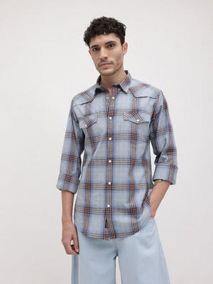 Roadster Men Checkered Casual Blue Shirt