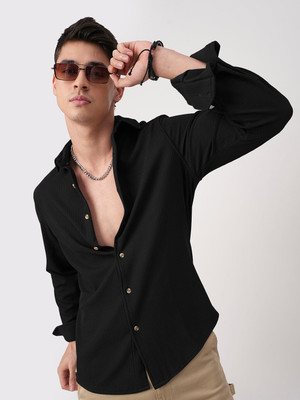 INDICLUB Men Self Design Casual Black Shirt