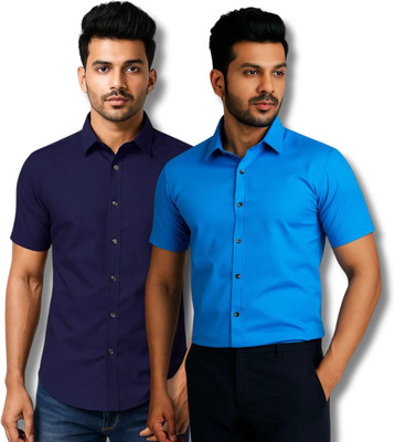 RAREMARK Men Solid Formal Dark Blue, Blue Shirt(Pack of 2)