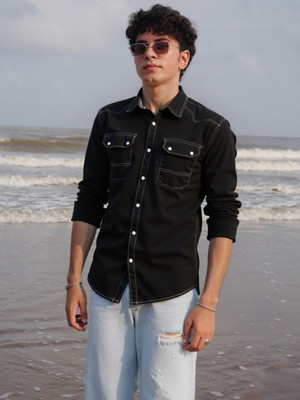 THECLASSICTOGS Men Solid Casual Black Shirt