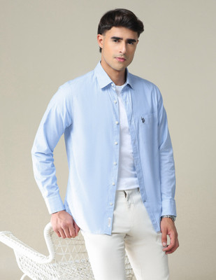 U.S. POLO ASSN. Men Solid Casual Blue Shirt
