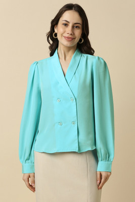 Allen Solly Women Solid Formal Light Blue Shirt
