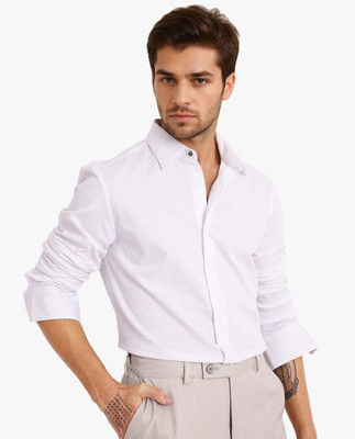 RARE RABBIT Men Solid Formal White Shirt