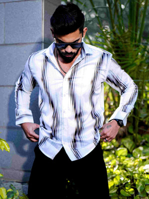 JaitraFab Men Floral Print Casual White Shirt
