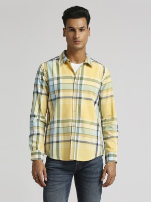 Pepe Jeans Men Checkered Casual Yellow Shirt