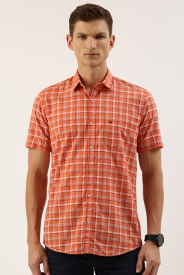 PETER ENGLAND Men Checkered Casual Orange Shirt