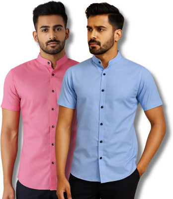 RANGFIT Men Solid Casual Pink, Light Blue Shirt(Pack of 2)