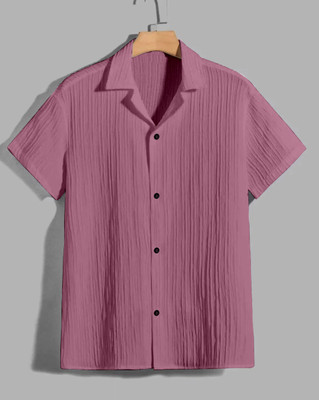 VK Couture Men Striped Casual Pink Shirt