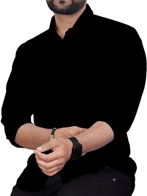 ZENE Men Self Design Casual Black Shirt