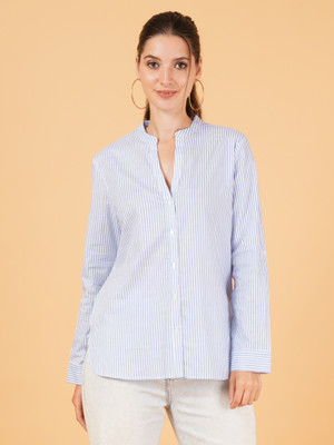 9 impression Women Striped Casual Blue Shirt