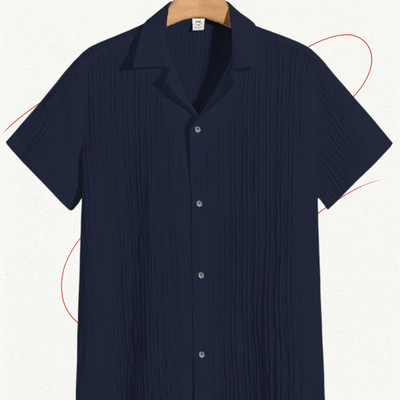 SHIRTWALA Men Self Design Casual Dark Blue Shirt